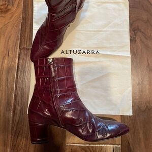 Altuzarra Deep Red Croc-Embossed Ankle Boots